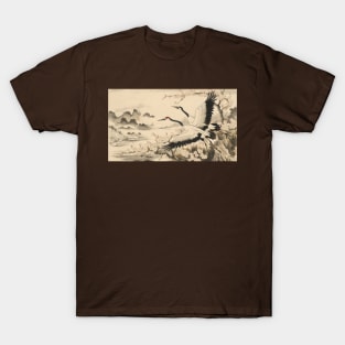 Crane birds - traditional japanese sumi e art T-Shirt